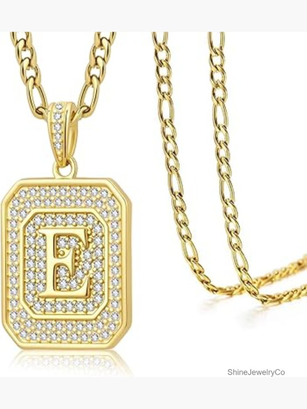 14K Gold Initial Pendant Necklace with Figaro Chain, Monogram Letter Jewelry